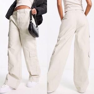 ASOS DESIGN Oversized Cargo Pants With Multi Pocket in Stone